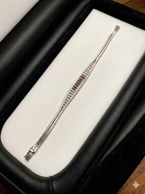 Vintage Herringbone Bracelet with Genuine Rubies & 800 Stamp